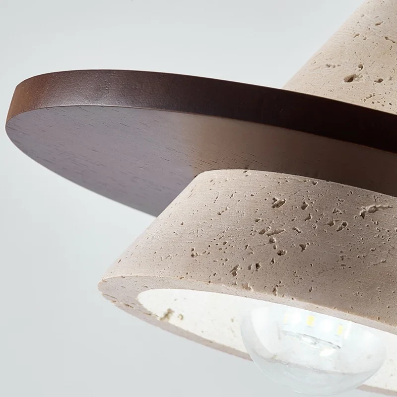 Afralia™ Wabi Sabi Yellow Cave Stone Wood LED Pendant Light Fixture