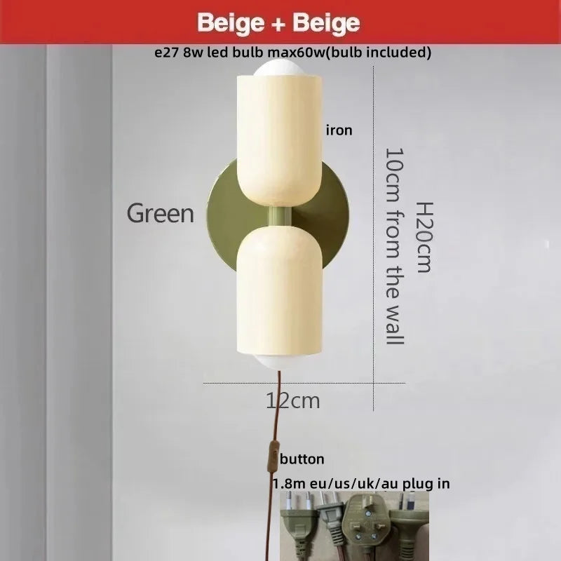 Afralia™ LED Wall Lights Colorful Iron Double Heads Modern Bedside Lamp