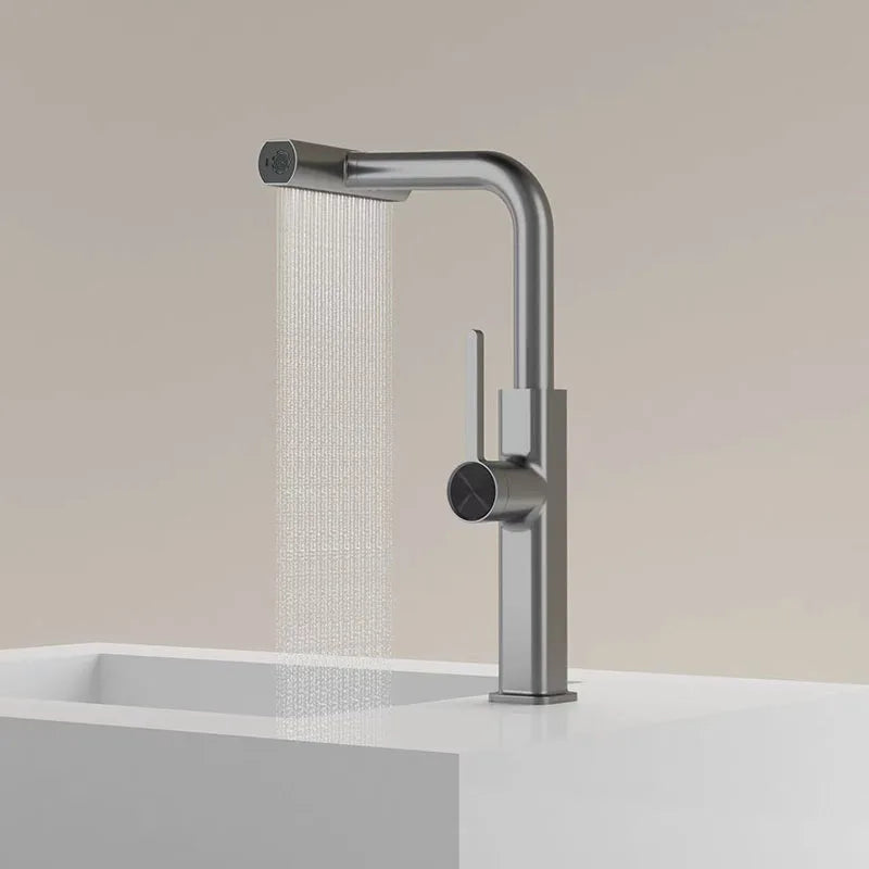 Afralia™ Digital Display Single Lever Brass Kitchen Faucet - Hot Cold Pull Out Mixer