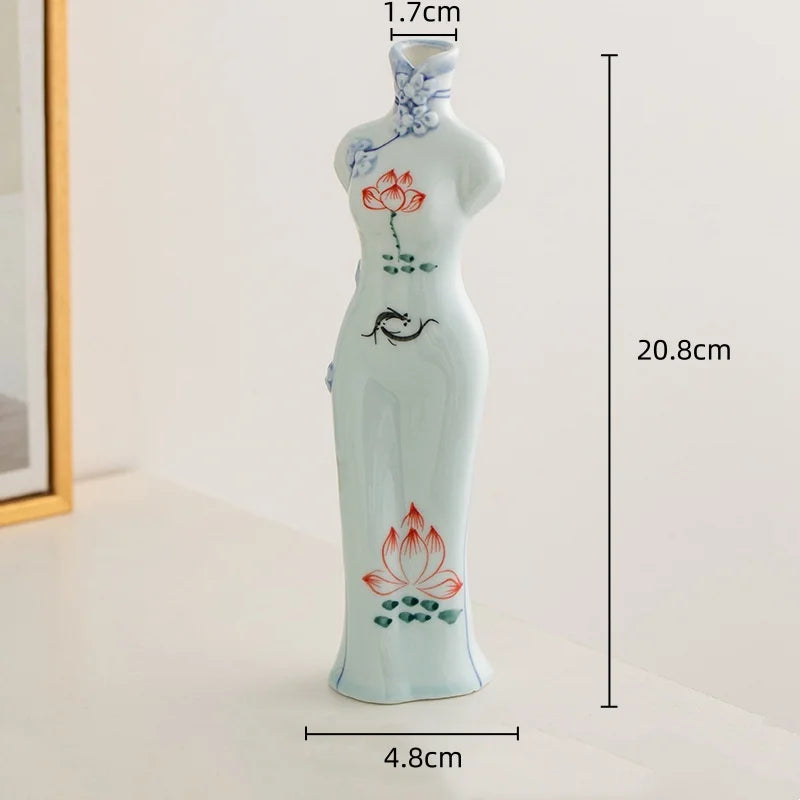 Afralia™ Retro Cheongsam Ceramic Vase Human Figure Maid Home Decor