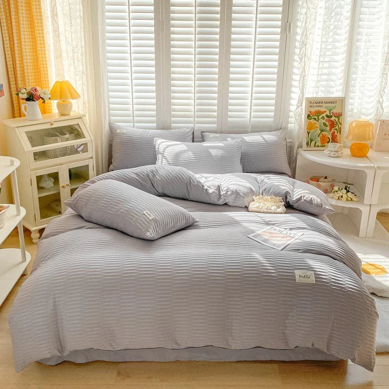 Afralia™ Bubble Yarn Fabric Double-sided Duvet Cover Set with Sheets for Soft Comfort