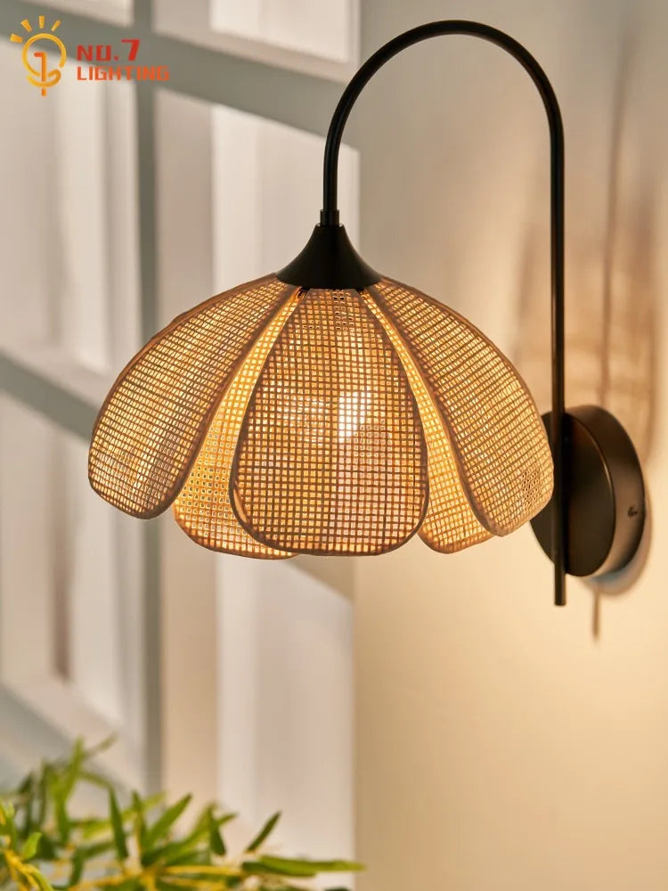 Afralia™ Wabi-Sabi Rattan Weave Petal Pendant Light LED E27 Decorative Hanging Lamp