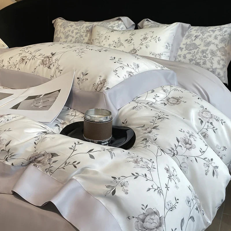 Afralia™ Eucalyptus Fiber Flowers Bedding Set: Duvet Cover, Bed Sheet, Pillowcase - 4Pcs