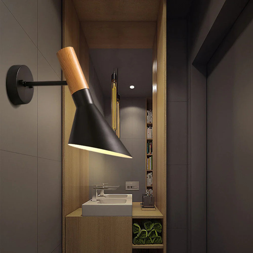 Afralia™ Nordic Wooden Wall Lamp Bedside Light for Bedroom Living Room E27 Macaroon Style