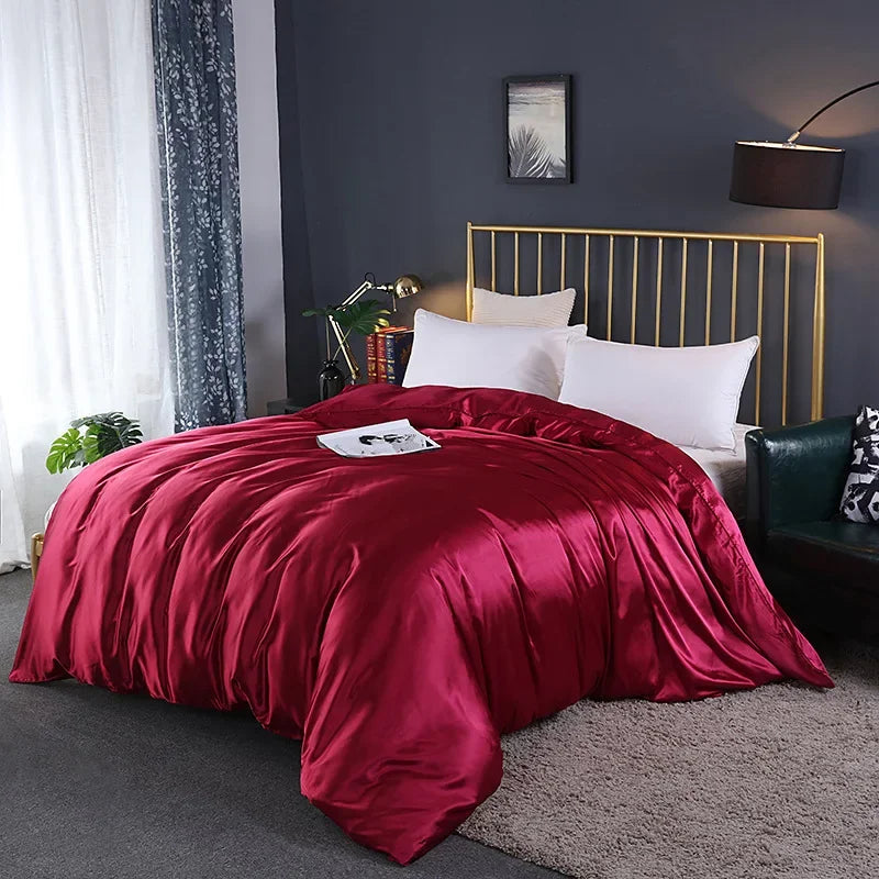 Afralia™ Mulberry Silky Queen Duvet Cover Smooth Luxury Satin King Size Blanket