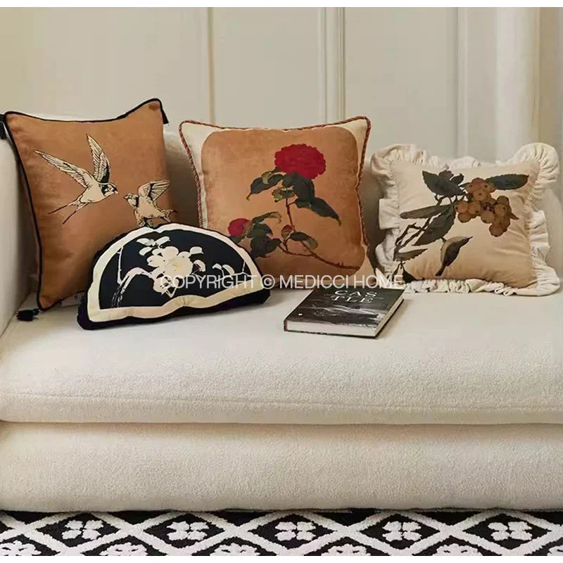 Afralia™ Swallows & Geese Retro Cushion Covers, Reversible Oriental Antique Finish Pillow Cases