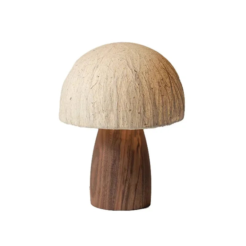 Afralia™ Walnut Wood Mushroom Table Lamp, Simple Modern Retro Wabi-sabi Décor