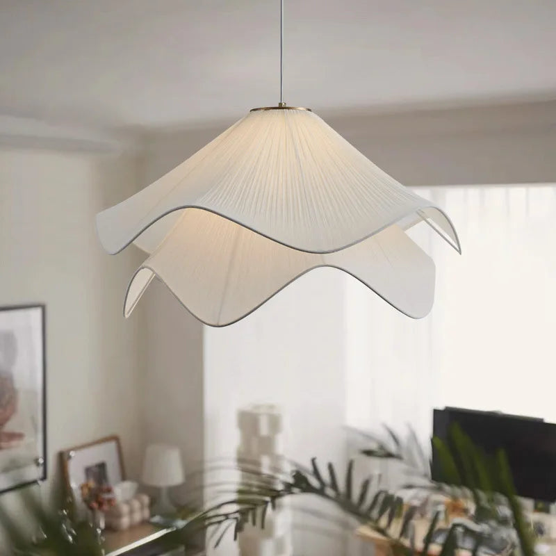 Afralia™ LED White Fabric Pendant Light for Living Room Bedroom Dining Table