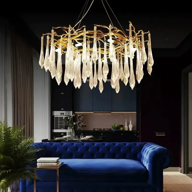 Afralia™ Classic Blue Crystal LED Hanging Chandelier for Elegant Living & Kitchen Decor