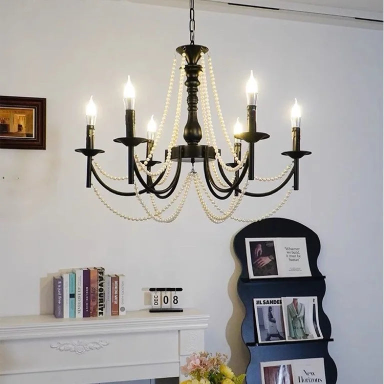 Afralia™ Retro Black Metal Candle Chandelier E14 LED Pendant Lights for Home Decor