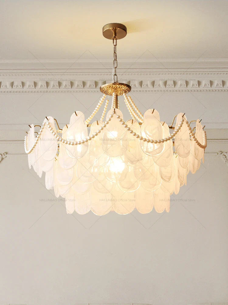Afralia™ French Chandelier Garden Light with K9 Crystal | Elegant Pearl Shell Design
