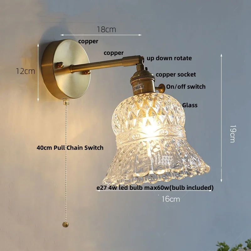 Afralia™ Amber Flower Glass Wall Light Fixture with Pull Chain Switch