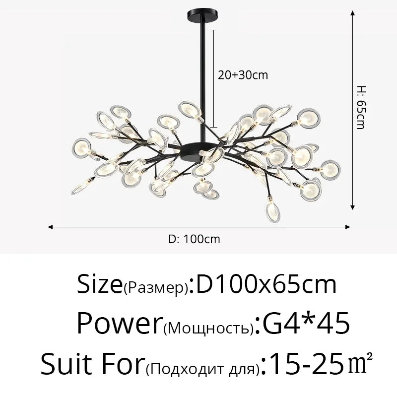 Afralia™ Firefly LED Chandelier Black Gold - Modern Minimalist Ceiling Pendant Lamp