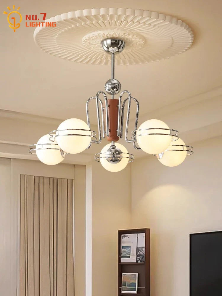 Afralia™ Feather Glass Chandelier LED E27 Retro Iron Art Hanging Lamp