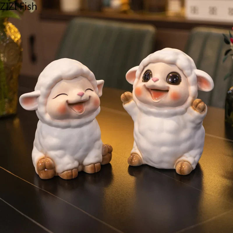 Afralia™ Little Lamb Child Savings Jar Piggy Bank Aesthetic Desk Ornament Sculpture