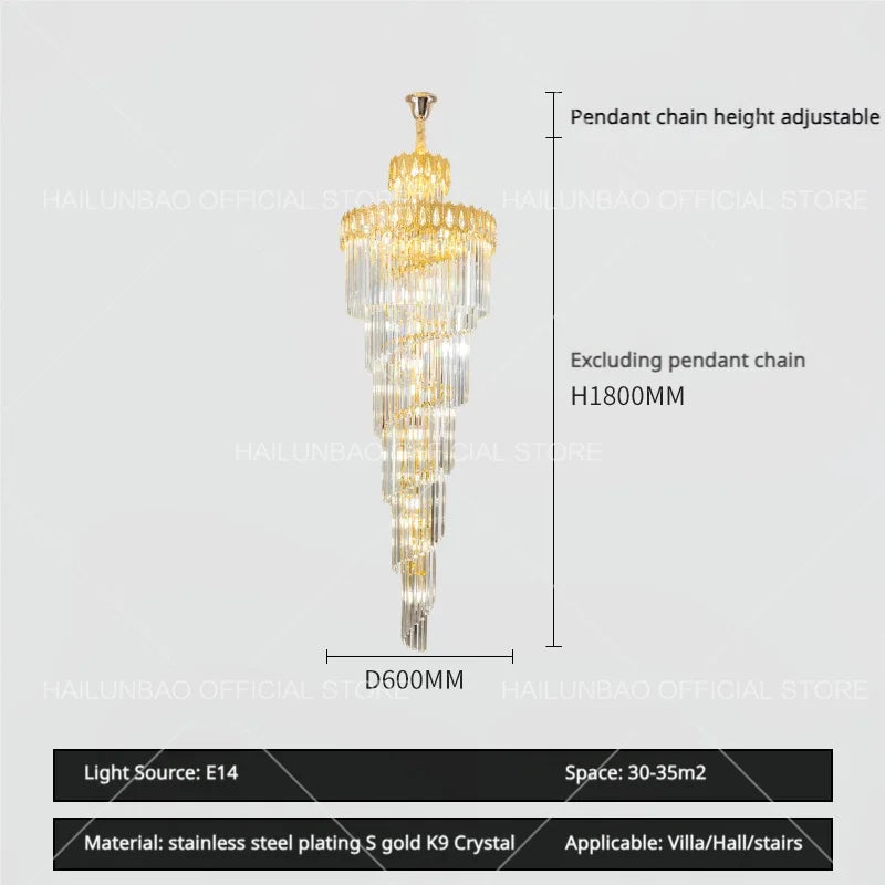 Afralia™ Crystal Stair Long Chandelier - Simple Modern Design for Duplex Villa Living Room