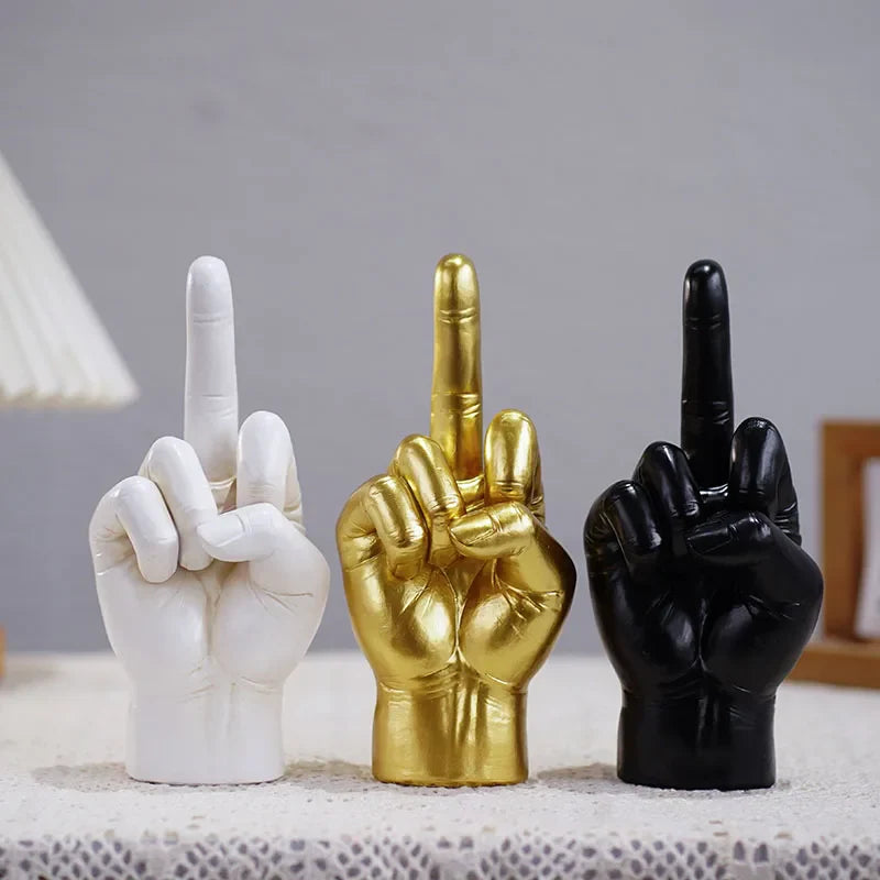 Afralia™ Black Gold Middle Finger Sculpture: Modern Home Decor Figurine & Shelf Accessory