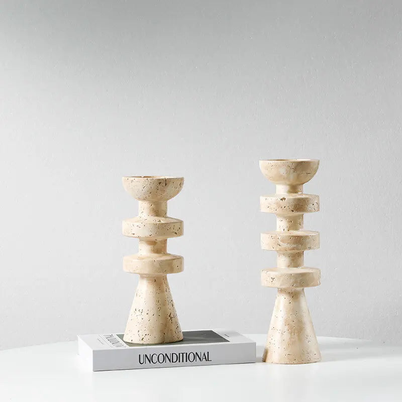 Afralia™ Marble Effect Geometric Candle Holder Home Decor Statue
