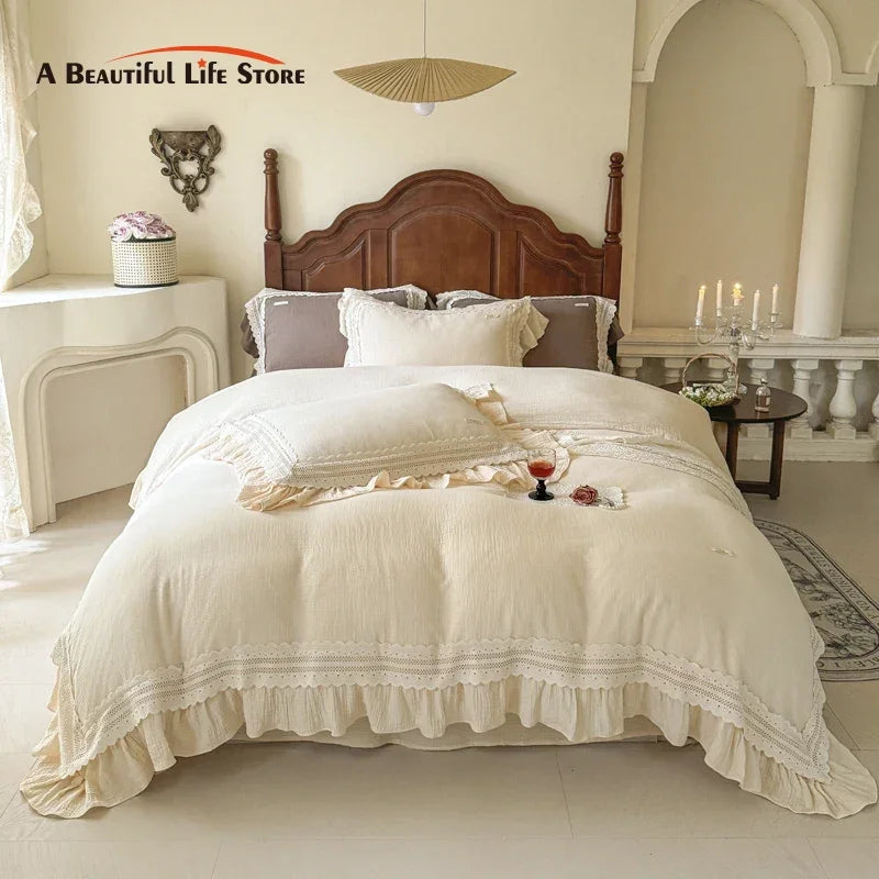 Afralia™ French Ruffles Cotton Bedding Set - Double Layer Crepe Comfort Collection