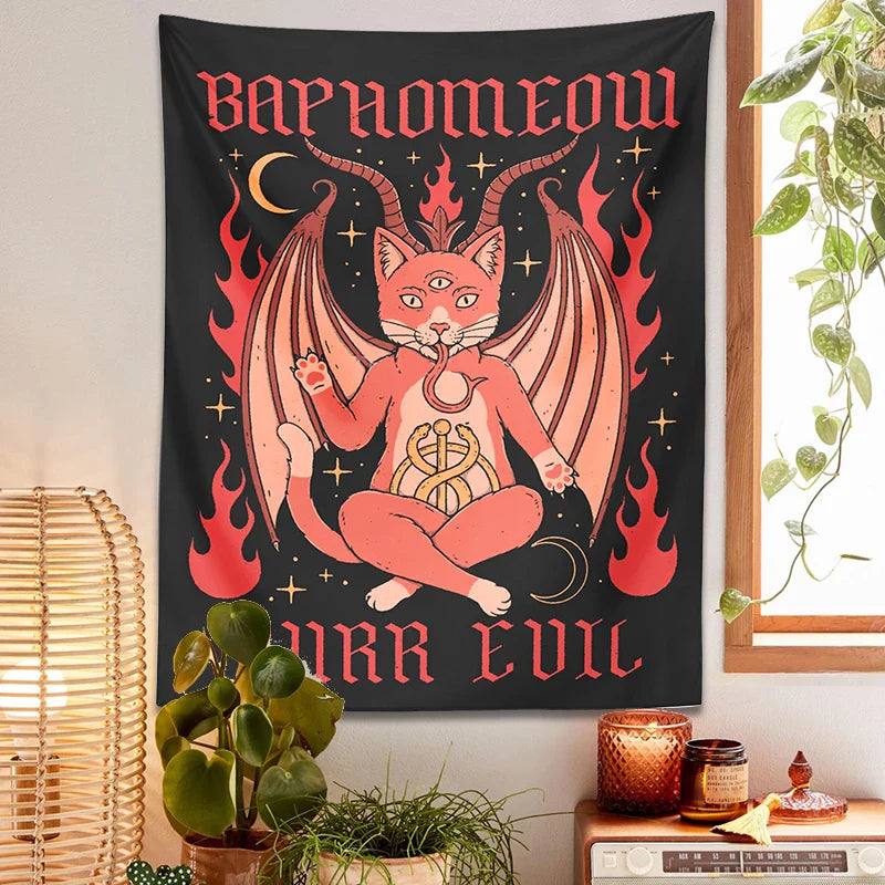 Afralia™ Cat Baphomeow Tapestry: Boho Witchcraft Moon Star Decor for Home & Dorm Room