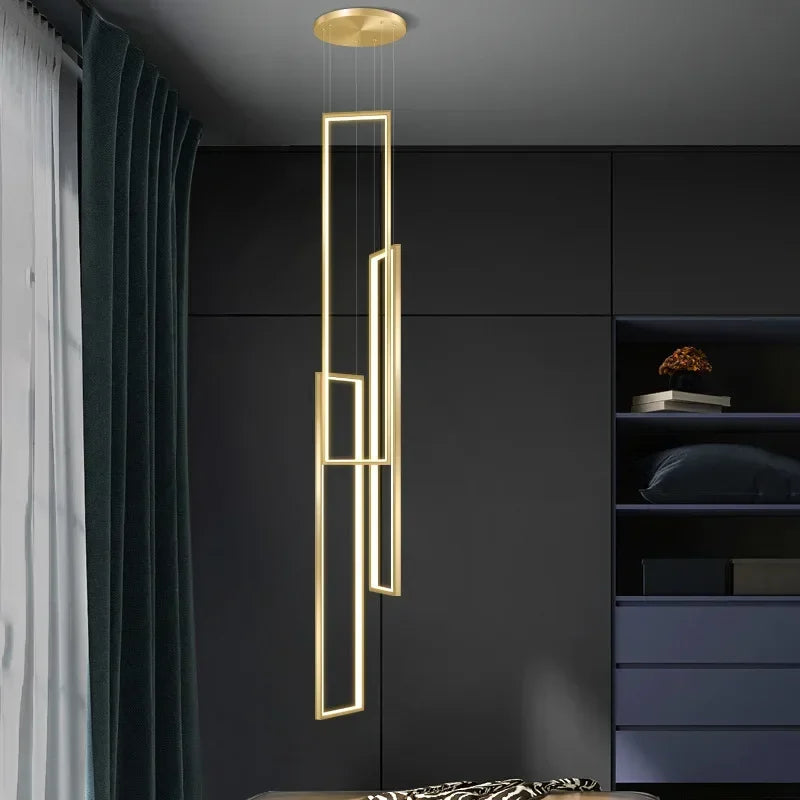 Afralia™ LED Rectangle Staircase Chandeliers Pendant Lighting Modern Living Room Decor