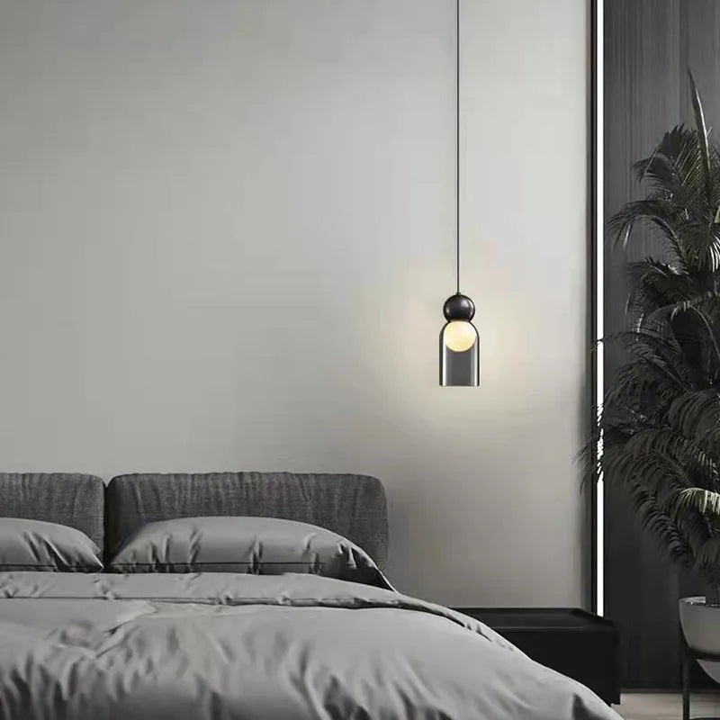 Afralia™ Modern Gray Glass Pendant Lights Brass Bedroom Dining Room Hanging Lamp