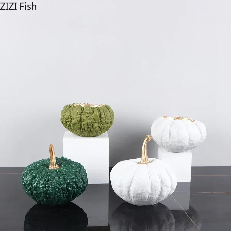 Afralia™ Gold Pumpkin Resin Sculpture Ornaments Home Decor-Artistic Room Aesthetics