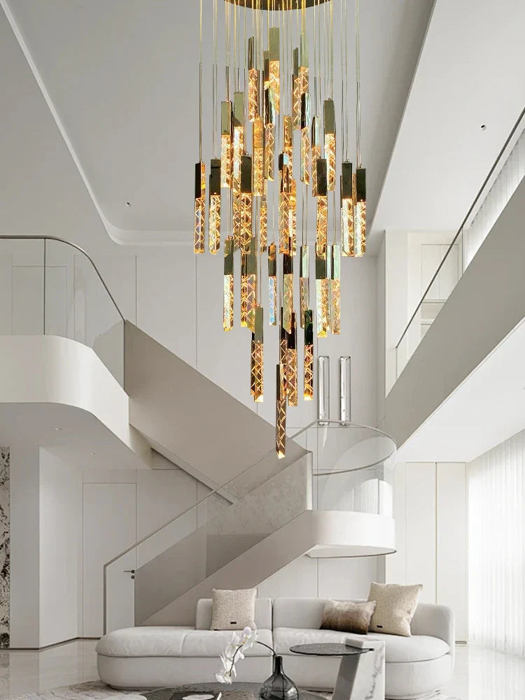 Afralia™ Crystal Circular Staircase Chandelier for Villa Duplex Foyer Decoration