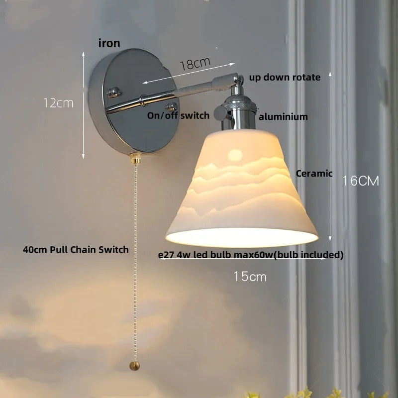 Afralia™ Iron Ceramic LED Wall Lights | Nordic Modern Pull Chain Switch Sconce Wandlamp