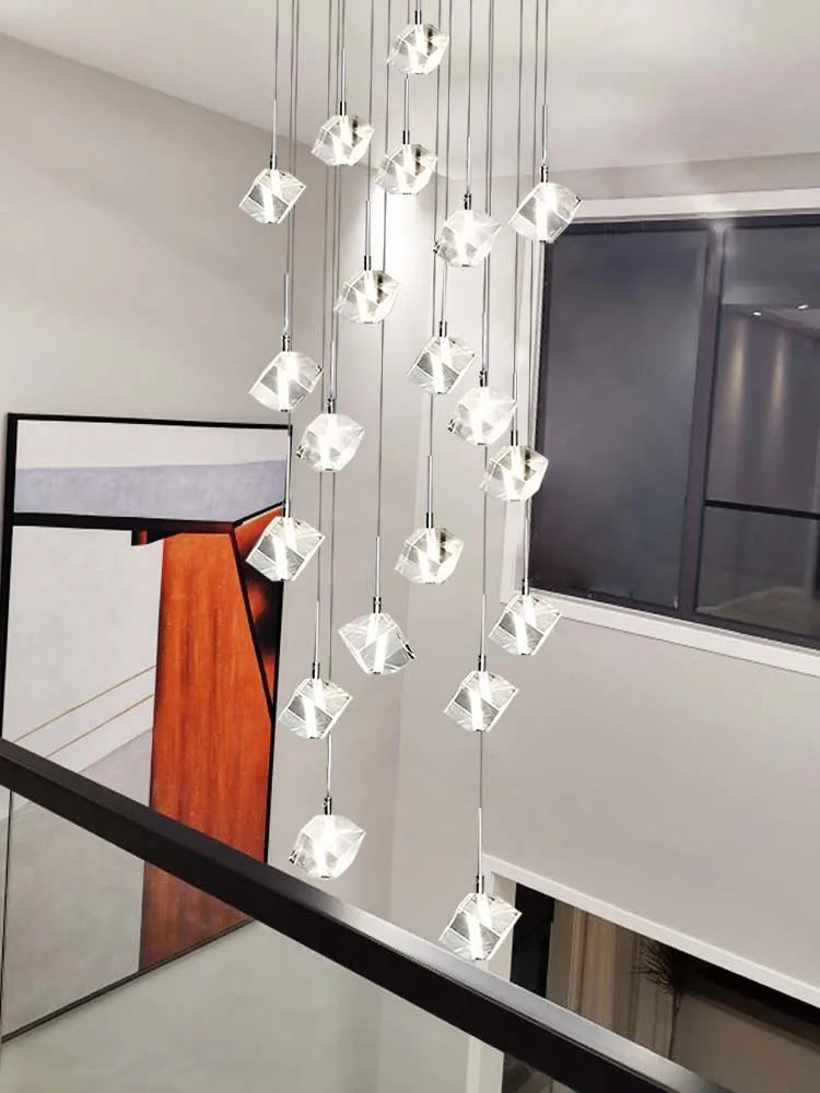 Afralia™ Modern Crystal Staircase Chandelier: Luxury Indoor Hanging Lighting Fixture for Living Room