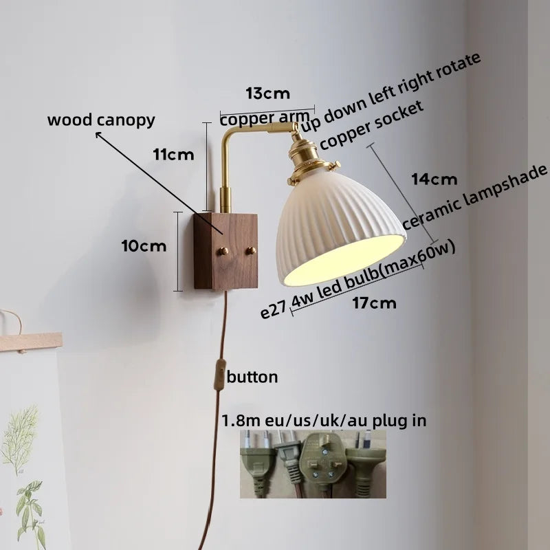 Afralia™ Ceramic Copper LED Wall Lamps Bedroom Bathroom Mirror Light Fixtures