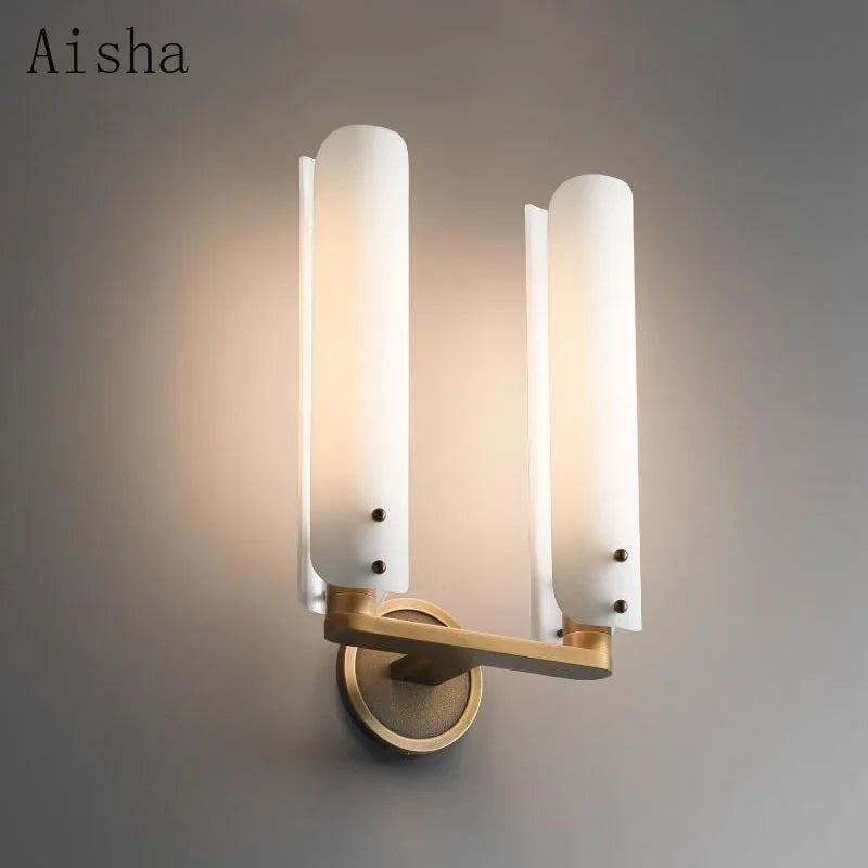 Afralia™ Copper Glass Wall Sconce Luxury Wall Lamp for Bedroom & Corridor