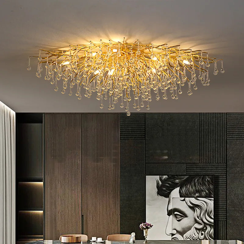 Afralia™ Gold Crystal LED Ceiling Chandelier for Elegant Spaces