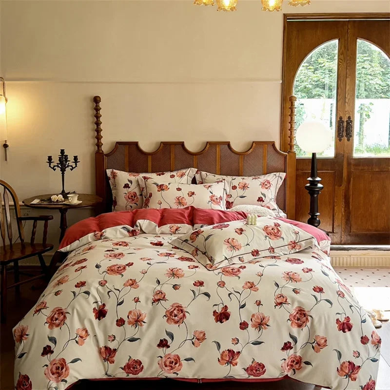 Afralia™ Egyptian Cotton Bedding Sets - Queen King Ru Size, Print Sheet Pillowcase Duvet Cover Set