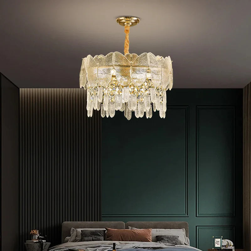 Afralia™ Gold Butterfly Crystal Chandelier: Luxury Ceiling Pendant for Living & Dining Rooms