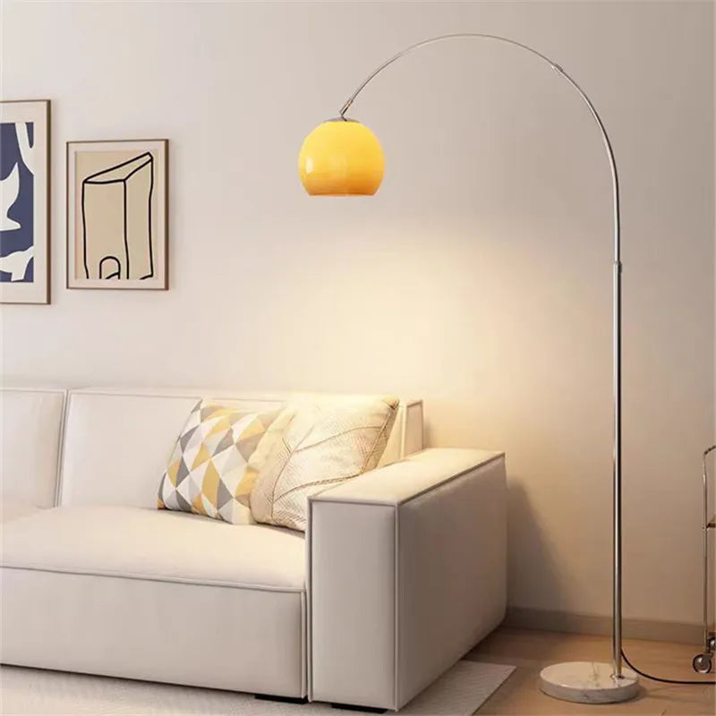Nordic Orange Arc Floor Lamp with Marble Base - Afralia™ Brand