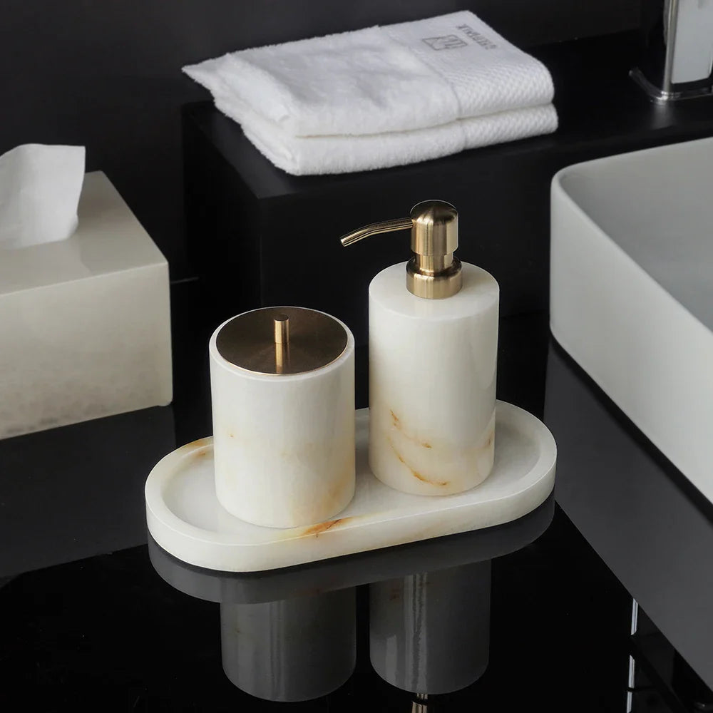 Afralia™ White Onyx Marble Bathroom Accessories Set for Elegant Bath Decor