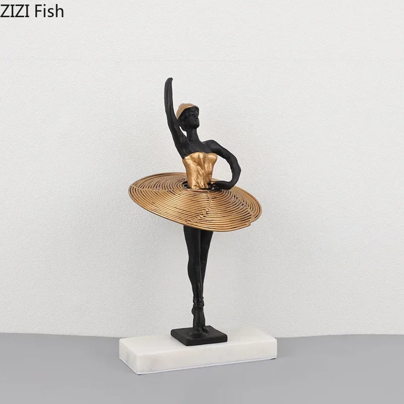 Afralia™ Golden Ballerina Sculpture Desk Ornament Aesthetic Room Decor Figure