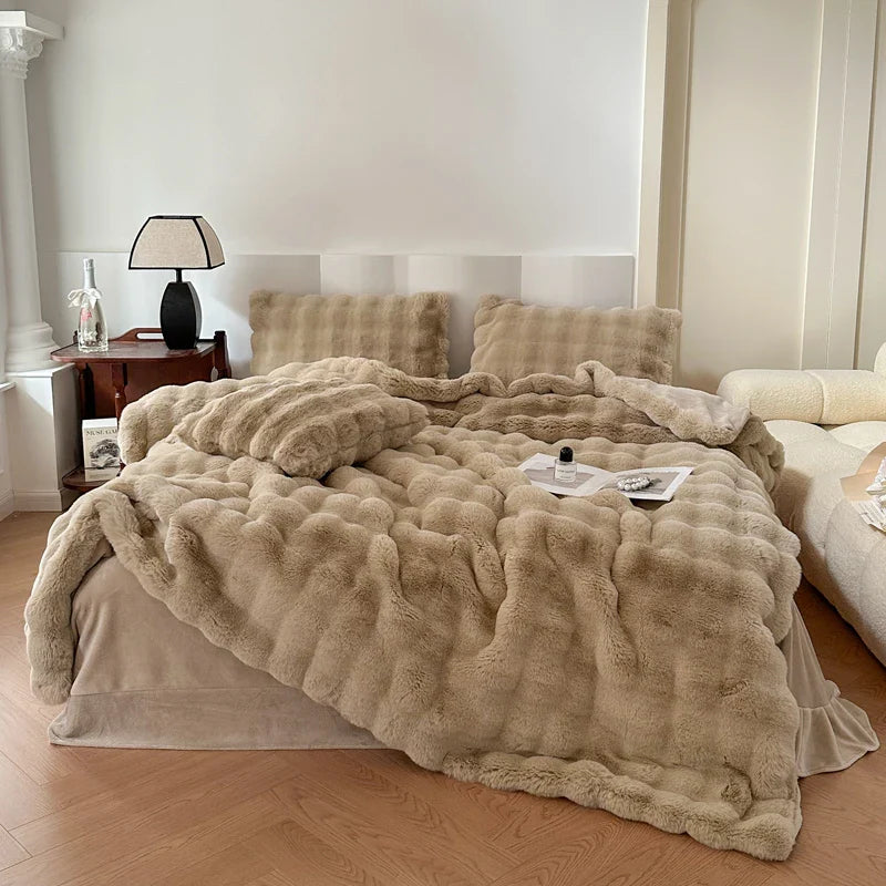 Afralia™ Deluxe Faux Rabbit Fur Bedding Set: Soft Velvet, Plush Warmth for Winter