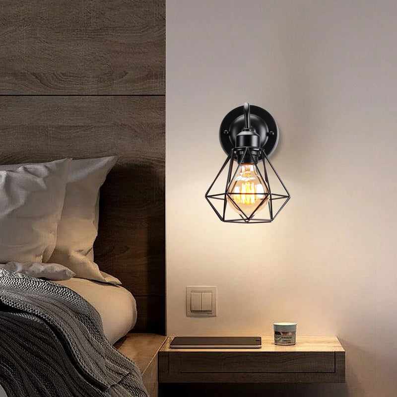 Afralia™ Vintage LED Wall Light Retro Loft Sconce E27 Iron Cage Lampshade