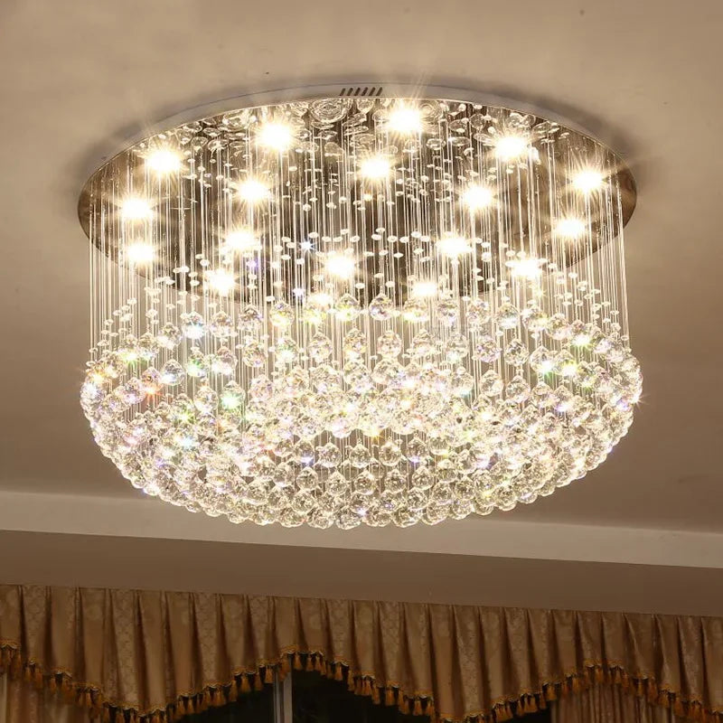 Afralia™ Luxury LED Round Crystal Chandelier Ceiling Light for Home Decor Living Dining Bedroom