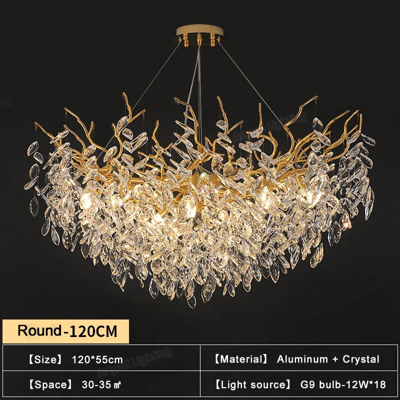 Afralia™ Gold Crystal Chandeliers for Dining Room Branch Hanging Lamp Large Lighting