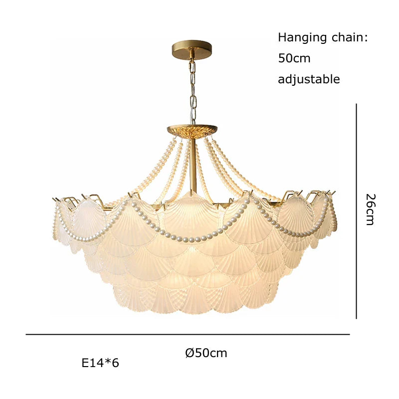Afralia™ Shell Glass Gold Lustre LED Chandelier - Luxury Hanging Lamp