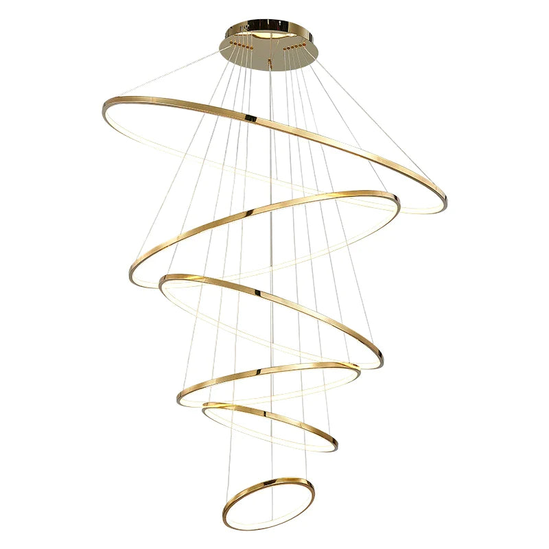 Afralia™ Stainless Steel Ring Living Room Chandelier, Duplex Staircase Inner Light-Emitting Lamps