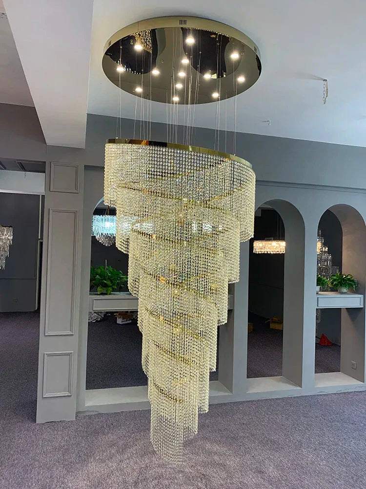 Afralia™ Modern LED Crystal Chandelier Staircase Hallway Luxury Light Fixture