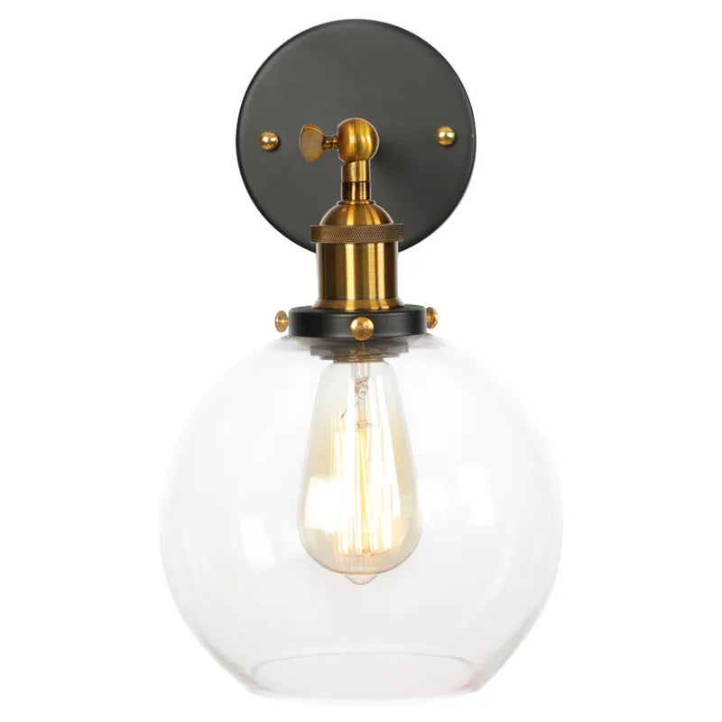 Afralia™ Vintage Globe Glass LED Wall Lamp for Living Room Porch Industrial Bedside