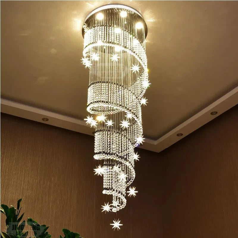 Afralia™ Spiral Moon & Star Crystal Chandelier: Modern Lobby & Stair Lighting Option