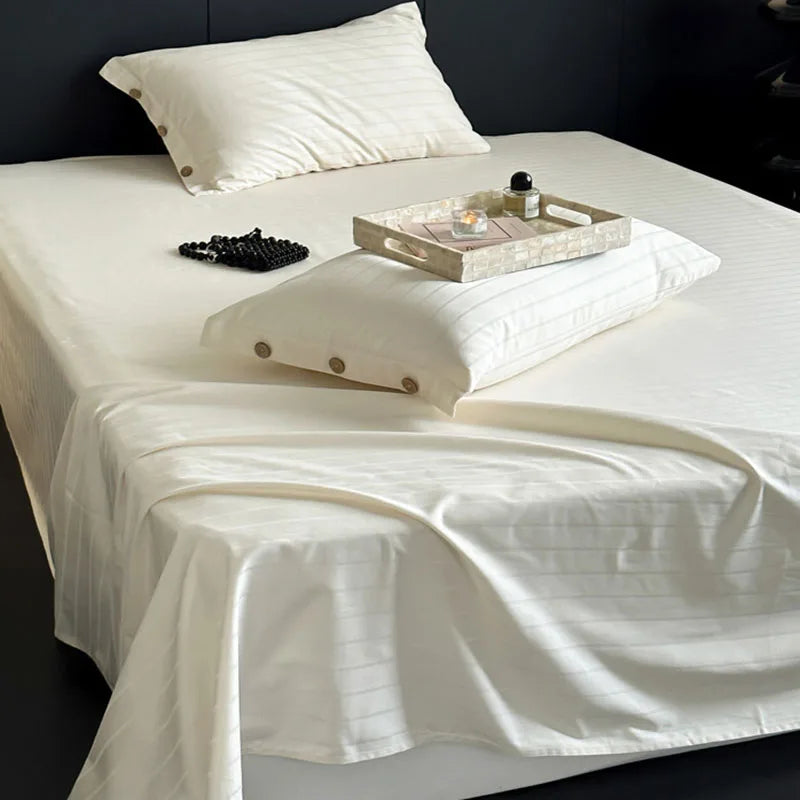 Afralia™ Luxe Cotton Satin Stripe Bed Sheet Set with 2 Pillowcase
