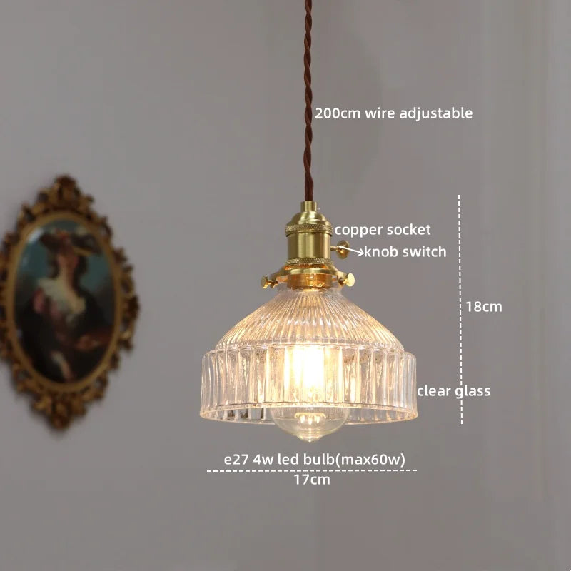 Afralia™ Copper Glass Chandelier LED Pendant Lights for Dining Room Bedroom Bar