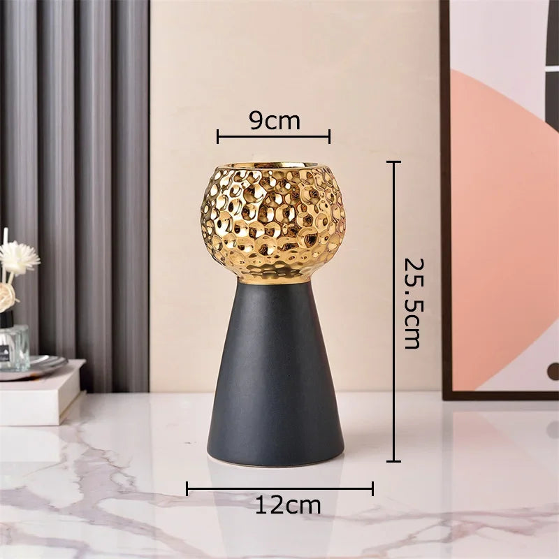 Afralia™ Gold Hammer Pattern Ceramic Vase: Creative Plant Pot for Table Decoration and Floral Arrangement